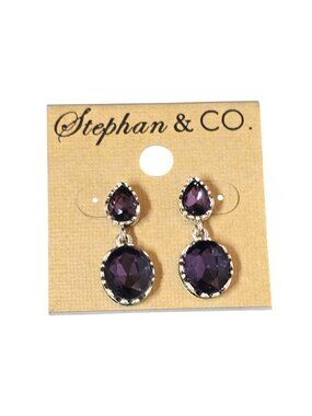 Stephan & Co Women's Silver Plated Purple Resin Pierced Earrings NWT